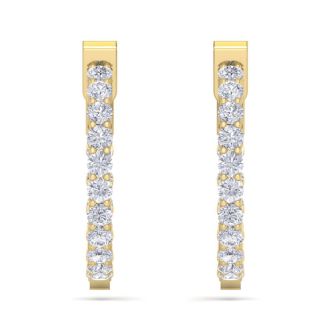 2 Carat Diamond Hoop Earrings In 14 Karat Yellow Gold, 3/4 Inch
