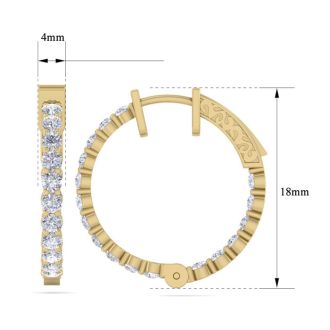 2 Carat Diamond Hoop Earrings In 14 Karat Yellow Gold, 3/4 Inch