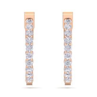 2 Carat Diamond Hoop Earrings In 14 Karat Rose Gold, 3/4 Inch