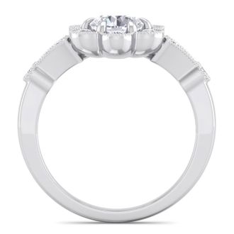 Moissanite Engagement Ring; 1 Carat Round Shape Moissanite Vintage Engagement Ring In Sterling Silver