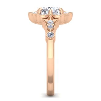 Moissanite Engagement Ring; 1 Carat Round Shape Moissanite Vintage Engagement Ring In Rose Gold Over Sterling Silver