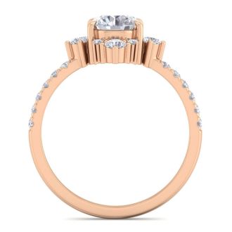 Moissanite Engagement Ring; 1 Carat Round Shape Moissanite Vintage Engagement Ring In Rose Gold Over Sterling Silver