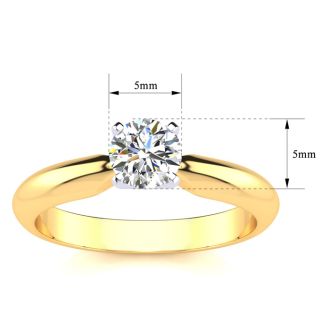 Moissanite Engagement Ring; 1/2 Carat Moissanite Solitaire Engagement Ring In 14 Karat Yellow Gold