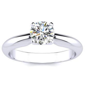 Moissanite Engagement Ring; 3/4 Carat Moissanite Solitaire Engagement Ring In 14 Karat White Gold
