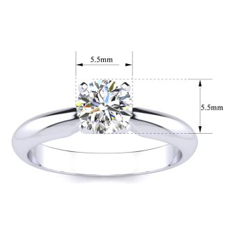 Moissanite Engagement Ring; 3/4 Carat Moissanite Solitaire Engagement Ring In 14 Karat White Gold