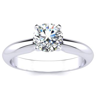 Moissanite Engagement Ring; 1 Carat Moissanite Solitaire Engagement Ring In 14 Karat White Gold