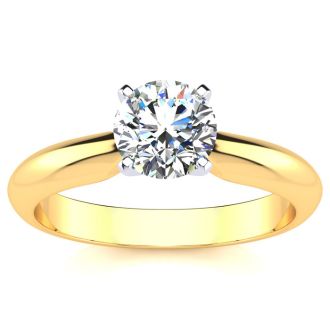 Moissanite Engagement Ring; 1 Carat Moissanite Solitaire Engagement Ring In 14 Karat Yellow Gold