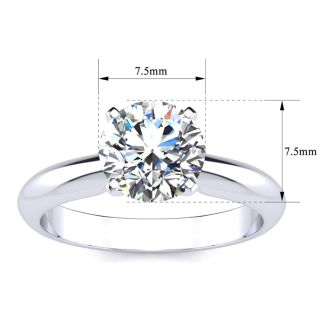 Moissanite Engagement Ring; 1 1/2 Carat Moissanite Solitaire Engagement Ring In 14 Karat White Gold