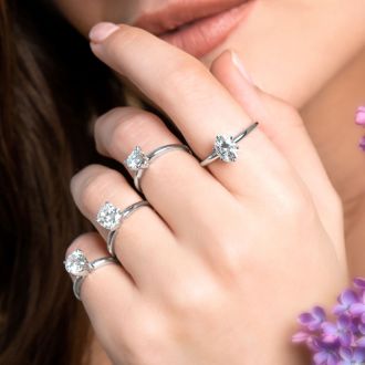 Moissanite Engagement Ring; 1 1/2 Carat Moissanite Solitaire Engagement Ring In 14 Karat White Gold