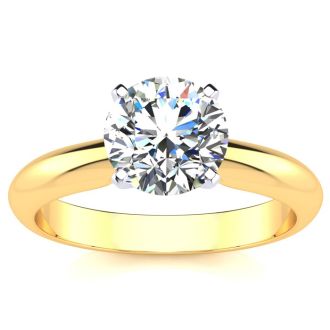 Moissanite Engagement Ring; 1 1/2 Carat Moissanite Solitaire Engagement Ring In 14 Karat Yellow Gold