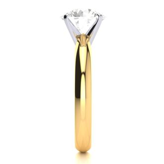 Moissanite Engagement Ring; 2 Carat Moissanite Solitaire Engagement Ring In 14 Karat Yellow Gold