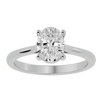 Moissanite Engagement Ring; 1 Carat Oval Shape Moissanite Solitaire Engagement Ring In 14 Karat White Gold