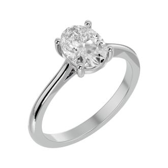 Moissanite Engagement Ring; 1 Carat Oval Shape Moissanite Solitaire Engagement Ring In 14 Karat White Gold