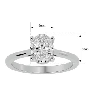 Moissanite Engagement Ring; 1 Carat Oval Shape Moissanite Solitaire Engagement Ring In 14 Karat White Gold