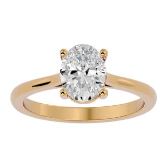 Moissanite Engagement Ring; 1 Carat Oval Shape Moissanite Solitaire Engagement Ring In 14 Karat Yellow Gold