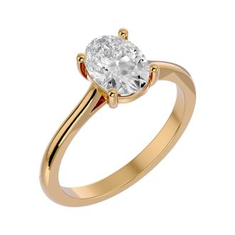 Moissanite Engagement Ring; 1 Carat Oval Shape Moissanite Solitaire Engagement Ring In 14 Karat Yellow Gold