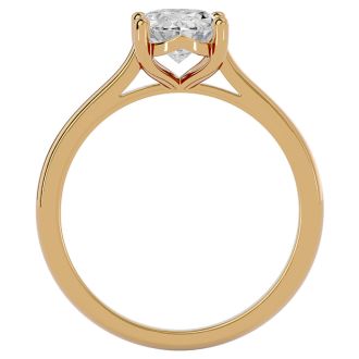 Moissanite Engagement Ring; 1 Carat Oval Shape Moissanite Solitaire Engagement Ring In 14 Karat Yellow Gold