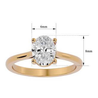 Moissanite Engagement Ring; 1 Carat Oval Shape Moissanite Solitaire Engagement Ring In 14 Karat Yellow Gold