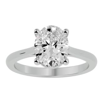 Moissanite Engagement Ring; 2 1/2 Carat Oval Shape Moissanite Solitaire Engagement Ring In 14 Karat White Gold
