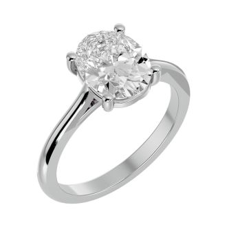 Moissanite Engagement Ring; 2 1/2 Carat Oval Shape Moissanite Solitaire Engagement Ring In 14 Karat White Gold