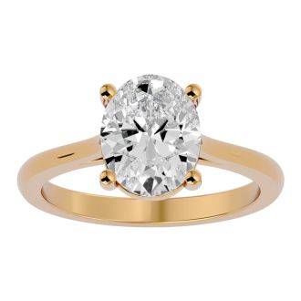 Moissanite Engagement Ring; 2 1/2 Carat Oval Shape Moissanite Solitaire Engagement Ring In 14 Karat Yellow Gold