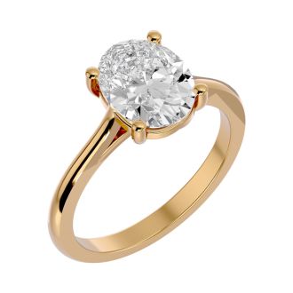 Moissanite Engagement Ring; 2 1/2 Carat Oval Shape Moissanite Solitaire Engagement Ring In 14 Karat Yellow Gold