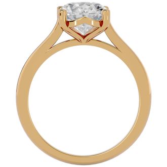 Moissanite Engagement Ring; 2 1/2 Carat Oval Shape Moissanite Solitaire Engagement Ring In 14 Karat Yellow Gold