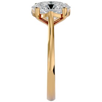 Moissanite Engagement Ring; 2 1/2 Carat Oval Shape Moissanite Solitaire Engagement Ring In 14 Karat Yellow Gold