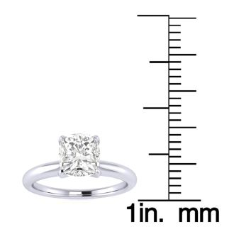 Moissanite Engagement Ring; 1 Carat Cushion Cut Moissanite Solitaire Engagement Ring In 14 Karat White Gold
