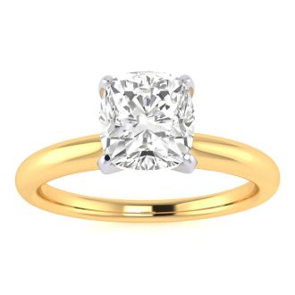 Moissanite Engagement Ring; 1 Carat Cushion Cut Moissanite Solitaire Engagement Ring In 14 Karat Yellow Gold
