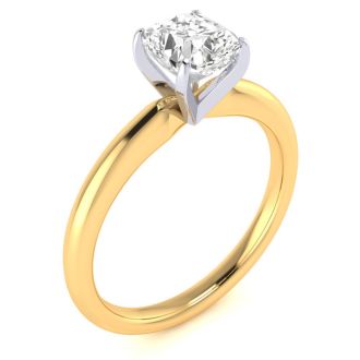 Moissanite Engagement Ring; 1 Carat Cushion Cut Moissanite Solitaire Engagement Ring In 14 Karat Yellow Gold