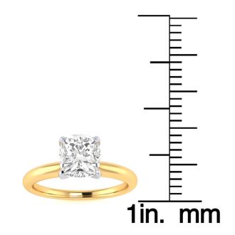 Moissanite Engagement Ring; 1 Carat Cushion Cut Moissanite Solitaire Engagement Ring In 14 Karat Yellow Gold