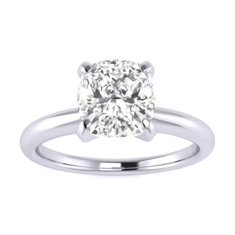 Moissanite Engagement Ring; 1 1/2 Carat Cushion Cut Moissanite Solitaire Engagement Ring In 14 Karat White Gold