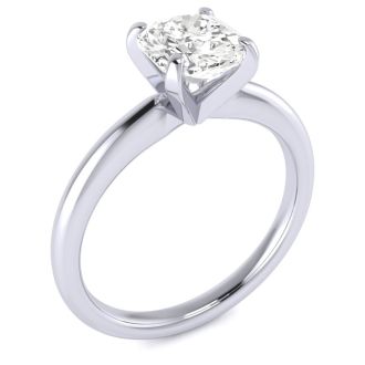 Moissanite Engagement Ring; 1 1/2 Carat Cushion Cut Moissanite Solitaire Engagement Ring In 14 Karat White Gold