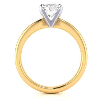 Moissanite Engagement Ring; 1 1/2 Carat Cushion Cut Moissanite Solitaire Engagement Ring In 14 Karat Yellow Gold