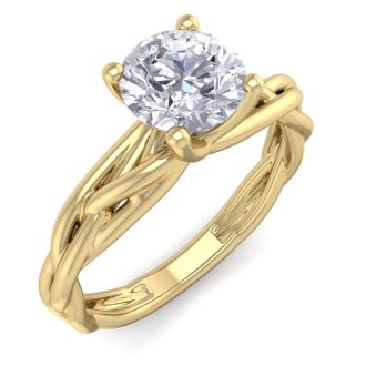 1 Carat Round Diamond Solitaire Intricate Vine Engagement Ring With Tapered Band In 14 Karat Yellow Gold