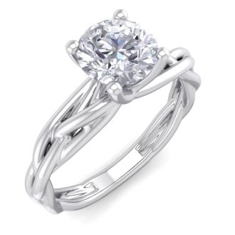 1 Carat Round Diamond Solitaire Intricate Vine Engagement Ring With Tapered Band In 14 Karat White Gold