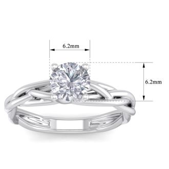 1 Carat Round Diamond Solitaire Intricate Vine Engagement Ring With Tapered Band In 14 Karat White Gold