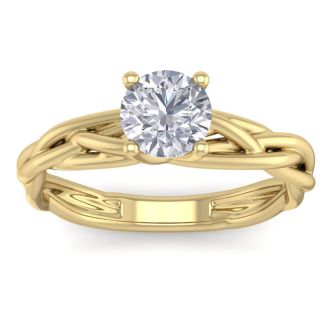 1 Carat Round Diamond Solitaire Intricate Vine Engagement Ring With Tapered Band In 14 Karat Yellow Gold