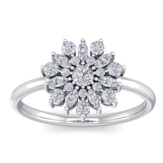 1/2 Carat Round Diamond Flower Ring In 14 Karat White Gold