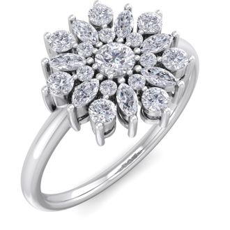 1/2 Carat Round Diamond Flower Ring In 14 Karat White Gold