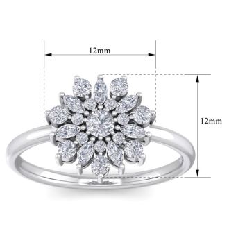 1/2 Carat Round Diamond Flower Ring In 14 Karat White Gold