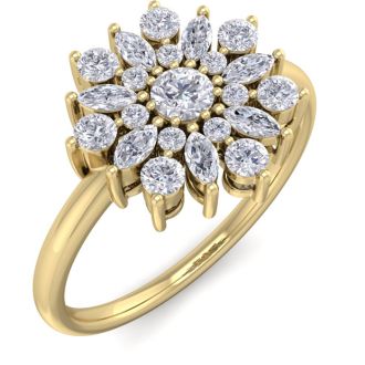 1/2 Carat Round Diamond Flower Ring In 14 Karat Yellow Gold