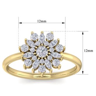 1/2 Carat Round Diamond Flower Ring In 14 Karat Yellow Gold