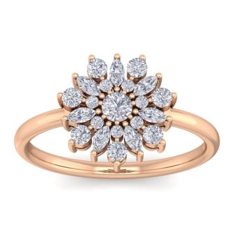 1/2 Carat Round Diamond Flower Ring In 14 Karat Rose Gold