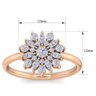 1/2 Carat Round Diamond Flower Ring In 14 Karat Rose Gold