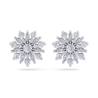 1 Carat Round Diamond Flower Stud Earrings In 14 Karat White Gold
