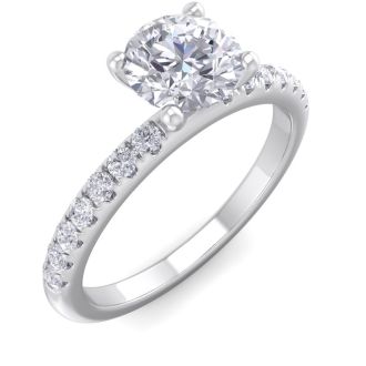 1 Carat Round Shape Classic Diamond Engagement Ring In 14 Karat White Gold