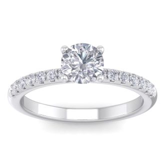1 Carat Round Shape Classic Diamond Engagement Ring In 14 Karat White Gold