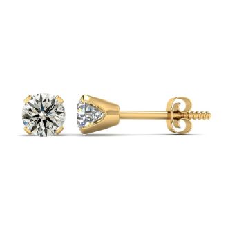 1 Carat Colorless Diamond Stud Earrings In 14 Karat Yellow Gold